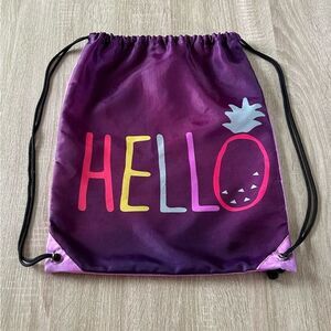 NWOT … Colorful Drawstring Backpack with 'HELLO' Print